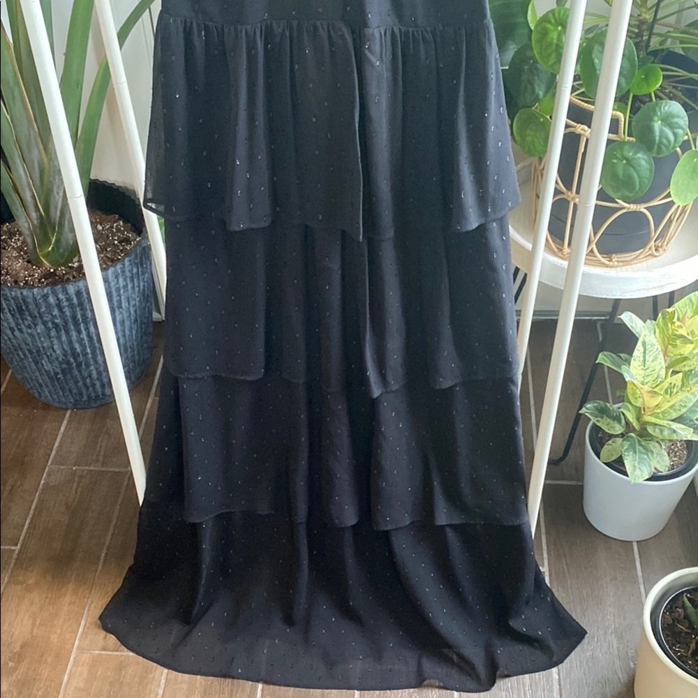 Express Black Tiered Sparkling Maxi Dress keyhole detail - Picture 5 of 9